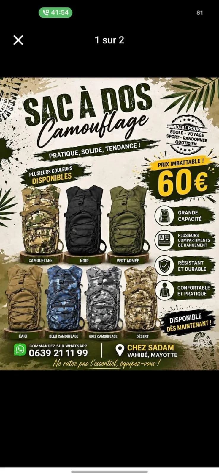 Photo de l'annonce : sac comouflage — Mamoudzou · Vahibé (Mode)