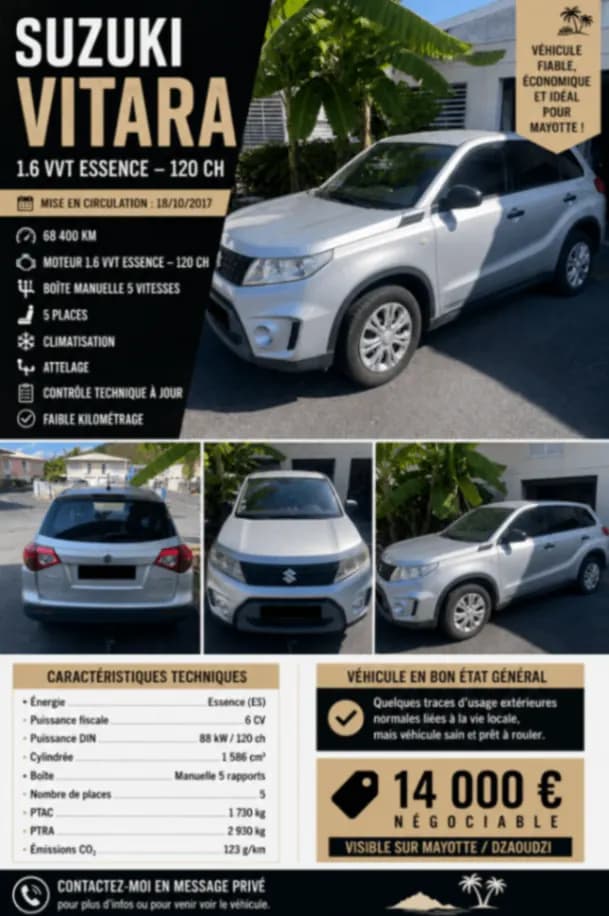 Photo de l'annonce : Suzuki VITARA — Dzaoudzi · Labattoir (Véhicules)