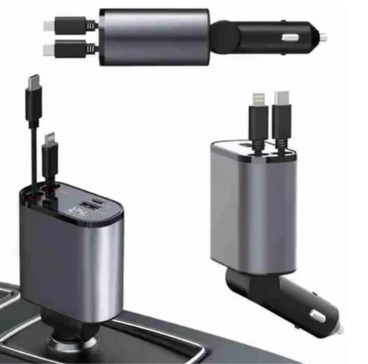 Photo de l'annonce : Chargeur Voiture Rétractable 100W Chargeur Téléphone 4en1 USB Câble 80c — Mamoudzou · Kavani (Multimédia)